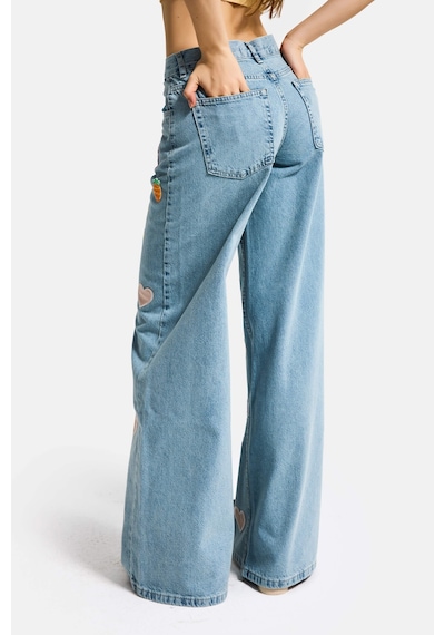 it's basic Kadın Kot Rengi 3s6-32 Straight Fit Obje Nakış Ve İşlemeli Özel Tasarım Denim Jean Mavi