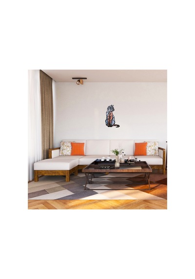 Epoksili Geometrik Ahşap Kedi Tablo Dekoratif Duvar Dekorlu Gece Lambası Sarı - 757443328 Sarı