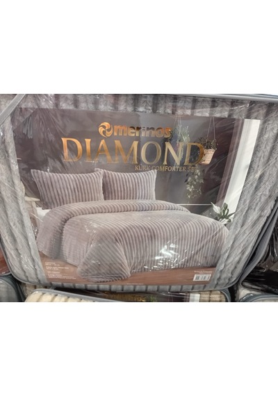 Merinos Diamond Kürk Riva Desen Comforter Set, Çift Kişilik Yorgan Seti 220x240 Gri