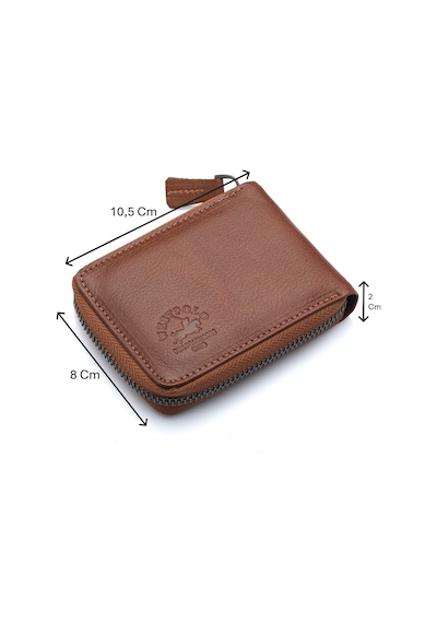 Westpolo Hakiki Deri Kağıt Para Ve Bol Şeffaf Kart Bölmeli, Fermuarlı Unisex Kartlık - 505 Taba