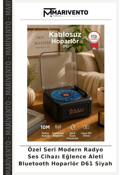 Özel Seri Modern Radyo Ses Cihazı Eğlence Aleti Bluetooth Hoparlör D61 Siyah