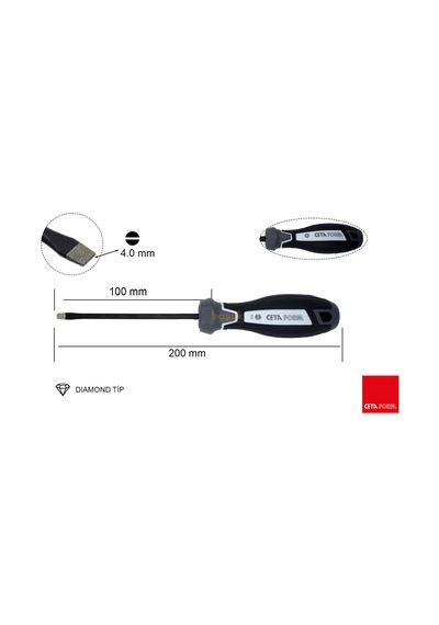 Ceta Form 4 X 100 Mm Elmas Kayma Önleyici Düz Tornavida F10d-040-100