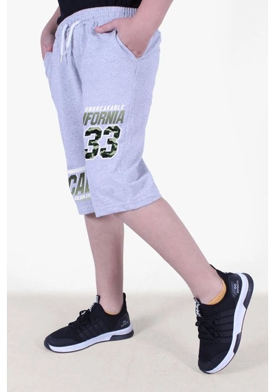 Fyk Kids 33 Ifornia Baskılı Erkek Çocuk Çift Cepli Kapri Gri