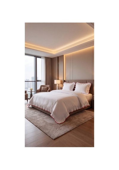 %100 Pamuk Overloklu Fırfırlı Çift Kişilik Nevresim Takımı Lastikli Çarşaflı 200x220 Cm Kırmızı - 904804703 Kırmızı