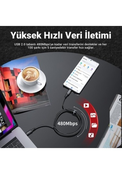 2 Metre Uzunluğunda Usb-c Kablo - 5a, 100w Güç Desteği