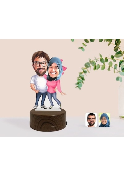 Kişiye Özel Sevgililer Karikatürlü Dekoratif 3D Biblo Led Işıklı (481495442)