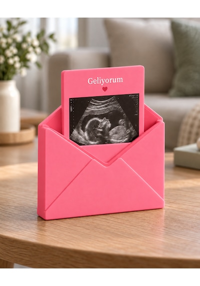 Sehmira Kişiye Özel Zarf Tasarımlı Bebek Fotoğraf Tutucu Açık Pembe