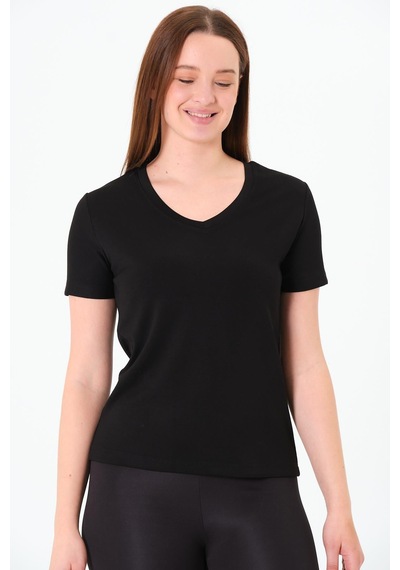 Sortie Collection V Yaka Premium Modal Kumaş Basic Tişört - Siyah