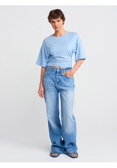 Dilvin 71791 Açık Renk Wideleg Denim Pantolon-mavi Mavi