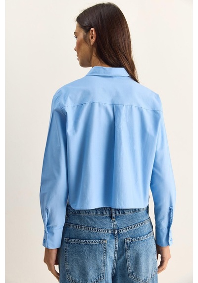 Shade Kadın Dantel Detaylı Poplin Crop Gömlek Dg261024 60286098 - Mavi