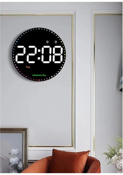 Hpy Pazar 10" Led Yuvarlak Dijital Duvar Saati Kumandalı Çok Renkli