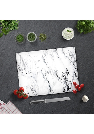 Decorita Beyaz Mermer Görünümlü Cam Kesme Tahtası 30 x 40 CM