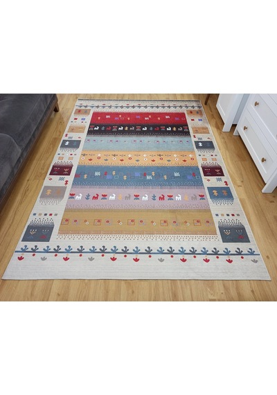 Renkli Ve Figürlü Modern Kilim Halı - 12664ou Çok Renkli