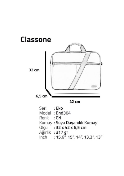 Classone BND304 Eko Serisi 15.6" Laptop Notebook Çantası
