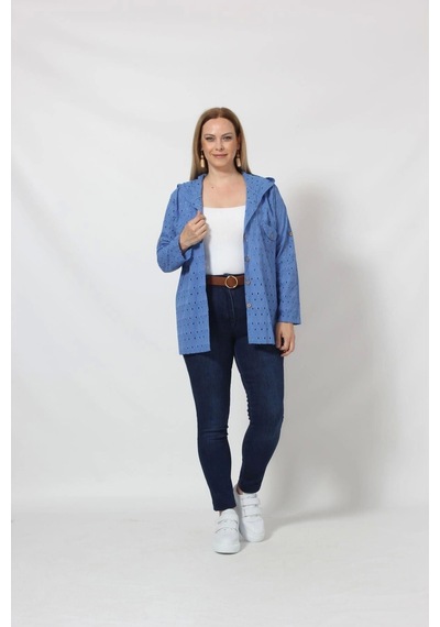 Moda Berray B029m Kapüşonlu Delikli Mevsimlik Ceket Mavi Mavi