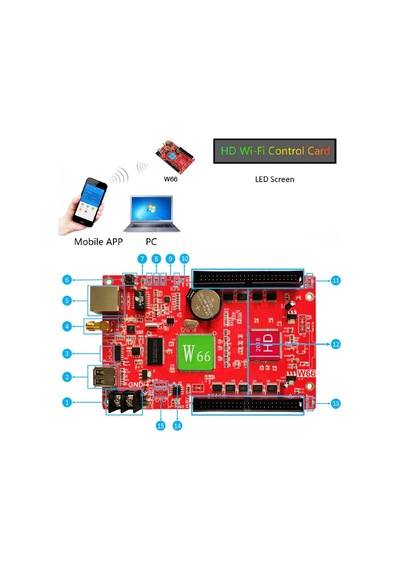 Hd-w66 Led Panel Kontrol Kartı 16 Sıra Usb+ Wı-fı Bağlantı 512 X 2048 Piksel Diğer