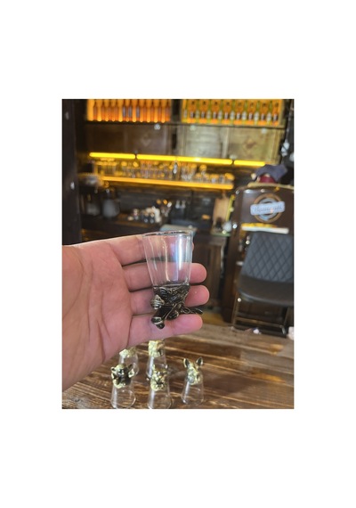 12'li Hayvan Figürlü Metal Detaylı Cam Shot Bardak Seti Bar Barmen