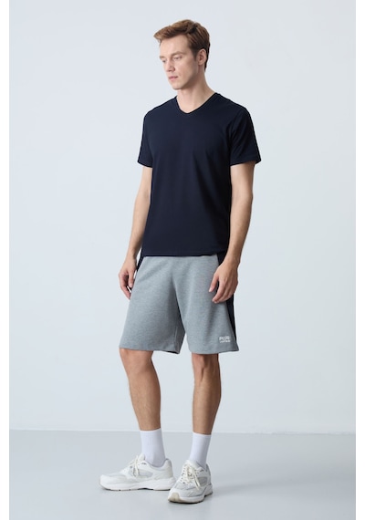 Air Jones Tommy Life Gri Melanj Pamuklu Kalın Yumuşak Dokulu Standart Fit Basic Erkek Şort - 81280 GRI MELANJ