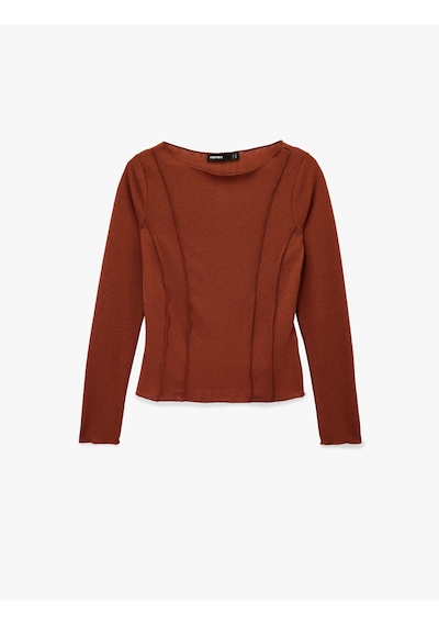 Koton Slim Fit Uzun Kollu Kayık Yuvarlak Yaka Dikiş Detaylı Tişört Kiremit 6wak50146ek Terracotta