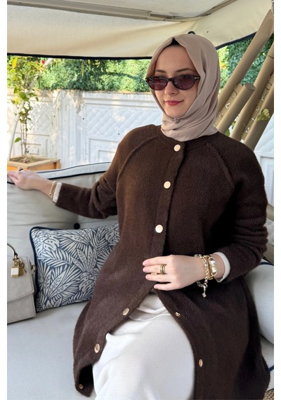 Rabia Şamlı Sedef Angora Triko Hırka Kahve Normal