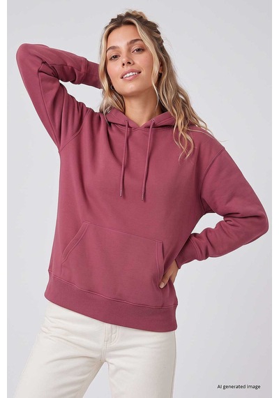 TOMMYLIFE Yaban Gülü Standart Kapüşonlu Kanguru Cepli Basic Kadın Sweatshirt - 97321 Pembe
