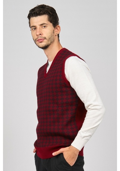 Pave Erkek Desenli Yünlü Süveter 4539011 Bordo-Bordo