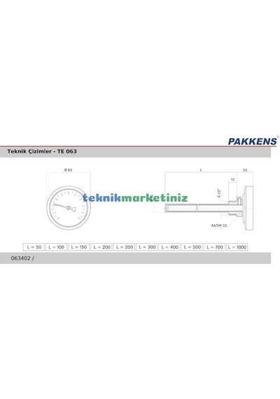 Çap 63 MM 200 Derecec 5 Cm Arkadan Çıkışlı Bi-metal Termometre Pakkens