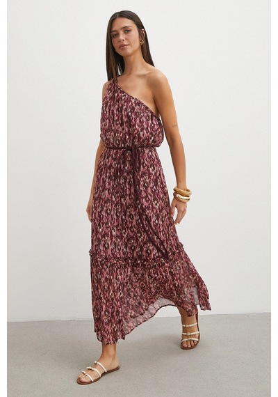 Uterpe One Shoulder Floral Print Maxi Dress Mürdüm
