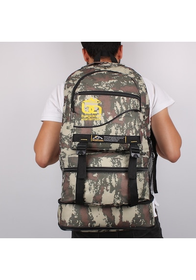 Bagacar Kamuflaj Körüklü Dağcı Sırt Çantası 65 litre Kamp Çantası Kamuflaj