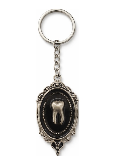 Siyah Vintage Diş Figürlü Anahtarlık Antik Görünümlü Oval Tasarım Metal Anahtarlık