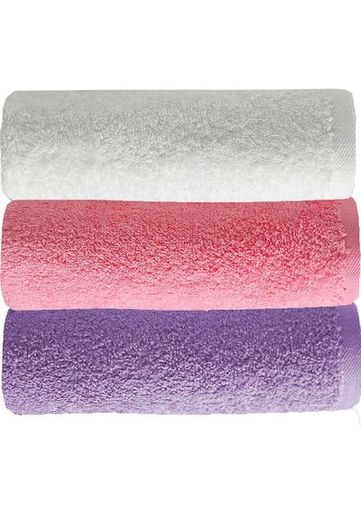 3 Lü Düz Renk El Yüz Havlu Seti %100 Pamuklu 50x90 Cm Mor-pembe-beyaz Diğer