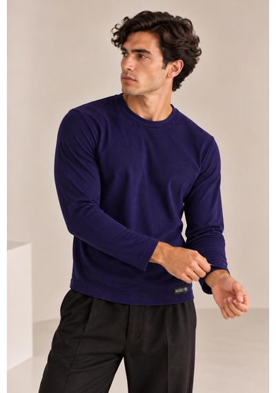 Alexandergardi Bisiklet Yaka İnce Fitilli Basic Sweatshirt Lacivert