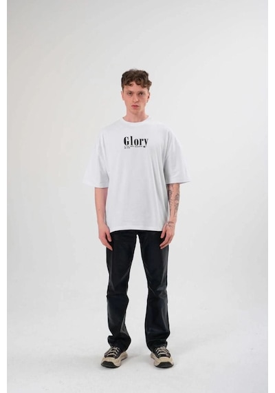 Erkek Kısa Kol Yazlık Tişört Bisiklet Yaka Baskılı Oversize T-shirt - Siyah Beyaz
