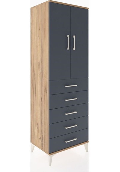 Hyperion Dolap Tek Raflı 5 Çekmeceli 2 Kapaklı 60x44x182 Çam-antrasit Atlas Çam