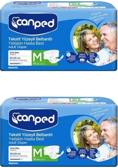 Canped Tekstil Yüzeyli Belbantlı Yetişkin Hasta Bezi Orta Boy M 2 x 30'lu 60 Adet