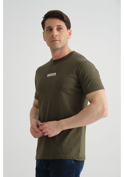 Shooter Sportwear Shooter Erkek T-shirt Minimal Baskılı Pamuklu Kumaş Standart Kalıp Haki