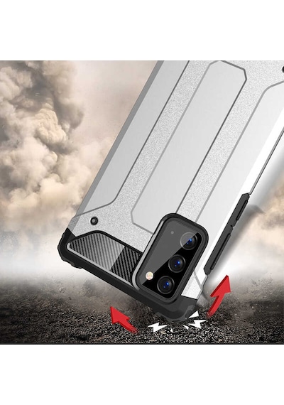 Ekılıf - Samsung Galaxy Note 20 Uyumlu Kılıf Çift Katman Zırh Tank Crash Military Kapak - Siyah