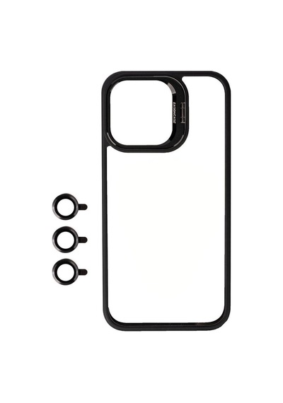 Apple Uyumlu iPhone 15 Pro Max Kılıf Kamera Lens Korumalı Standlı Zore Klon Lensli Kapak Siyah