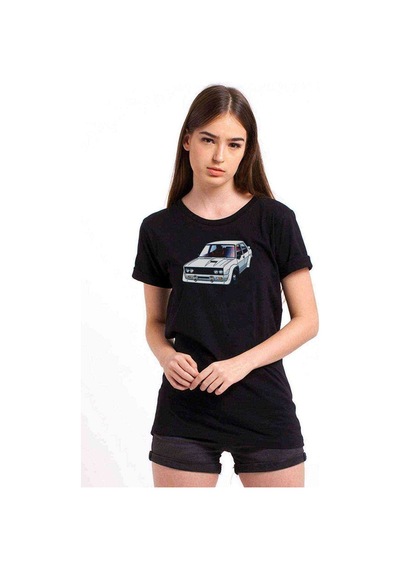 Fiat 131 Abarth Rally Baskılı Siyah Kadın Tshirt