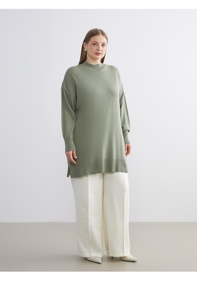 Lcw Modest Yeşil Dik Yaka Kadın Triko Tunik
