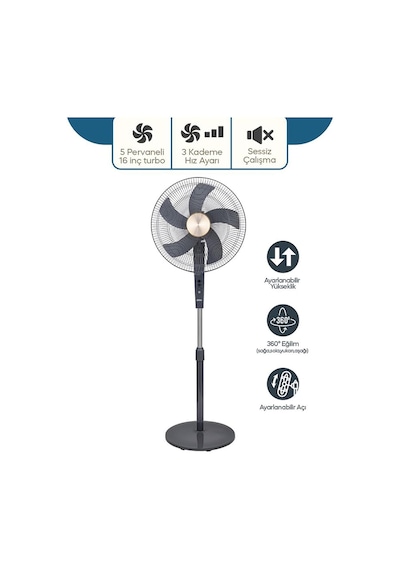 Sf-6788 Ayaklı Vantilatör, 3 Kademeli - 40 Cm 16 İnç Çap, 75w Yüksek Performanslı Alüminyum Motor, Ayarlanabilir Yükseklik Ve Geniş Açı Salınım, Güçlendirilmiş Dengeli Haç Ayak