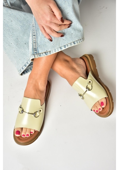 Fox Shoes U291099303 Bej Hakiki Deri Kadın Terlik Bej-hakiki Deri Bej