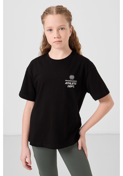 Siyah Pamuklu O Yaka Oversize Fit Baskılı Kız Çocuk T-shirt - 75178 Siyah