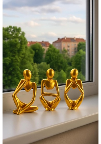 Ev & Ofis Dekoru Gold 3 Lü İnsan Figürü Seti El Yapımı Minimalist Heykel Takımı