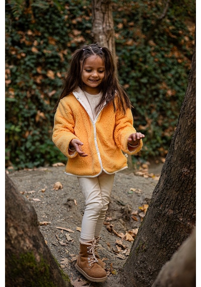 Luckka Heritage Puffy Astarlı Peluş Bebek Çocuk Ceket - Kopüşonlu Peluş Mont - Ztpufceket Turuncu