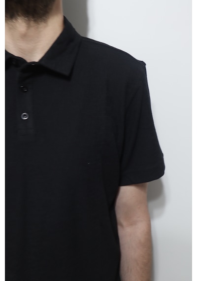 Santa Dmctekstil Erkek Tshirt-1441 Desenli Spor Kesim Rahat Kalıp Polo Yaka T-shirt Siyah