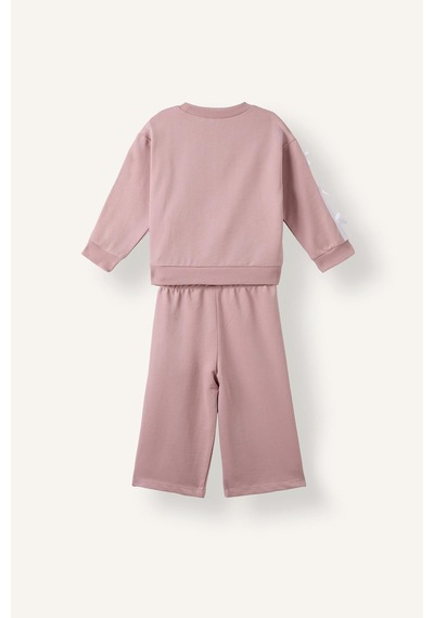 Defacto %100 Pamuk Fiyonk Detaylı Baskılı Basic Sweatshirt Üst Geniş Kesim Alt 2li Takım Kız Bebek I3660a526aupr347 Mor-pr347