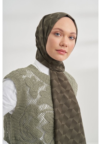 Armanda Cotton Monogram Geometrik Desen Şal 3120 Haki Yeşil