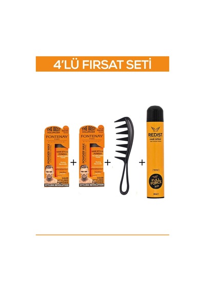 Fontenay Saç Şekillendirici Pudra Toz Wax Ultra Strong + Şekil Tarak'ı + Saç Spreyi 2 400ML 4'lü Set