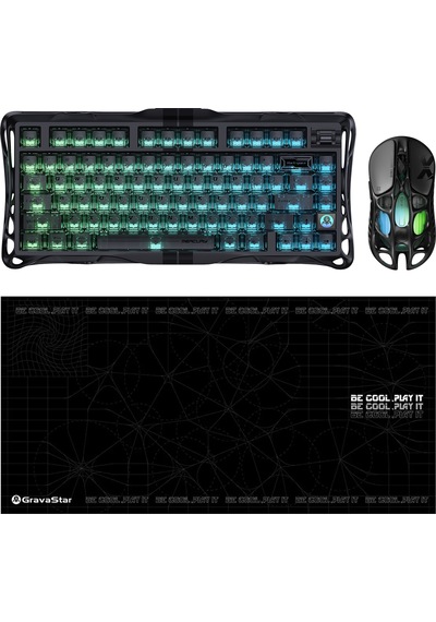 Gravastar V75 Manyetik Kablolu Gaming Klavye, Xpro Kablosuz Optik Mouse Ve Mousepad Oyuncu Seti, Ste Optik